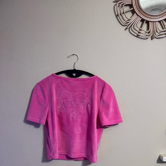 Lazy Oaf Waste of Time pink velour lounge top button cozy crop shirt RARE lolita - Picture 4 of 8